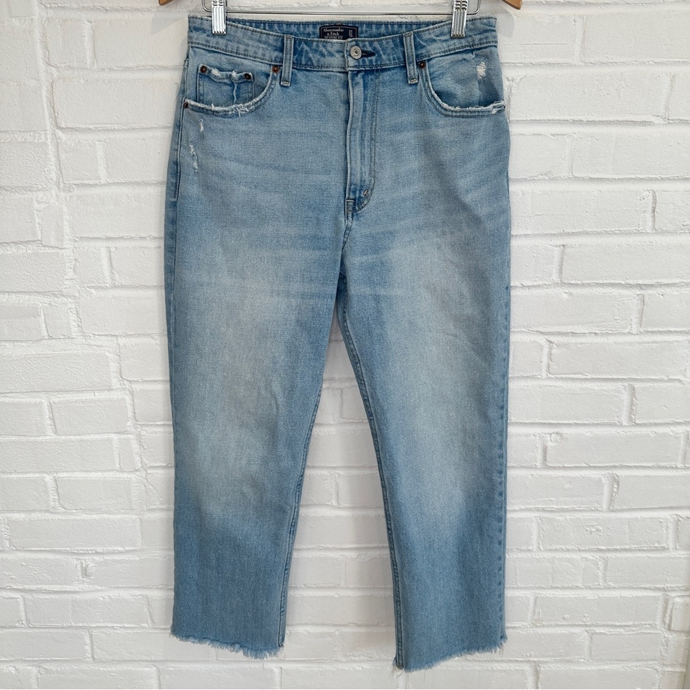 Abercrombie & Fitch Zoe Natural Rise Ankle Straight Jeans Raw Hem High Rise